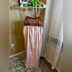 Elegant Pink and Red Patterned Maxi Dress